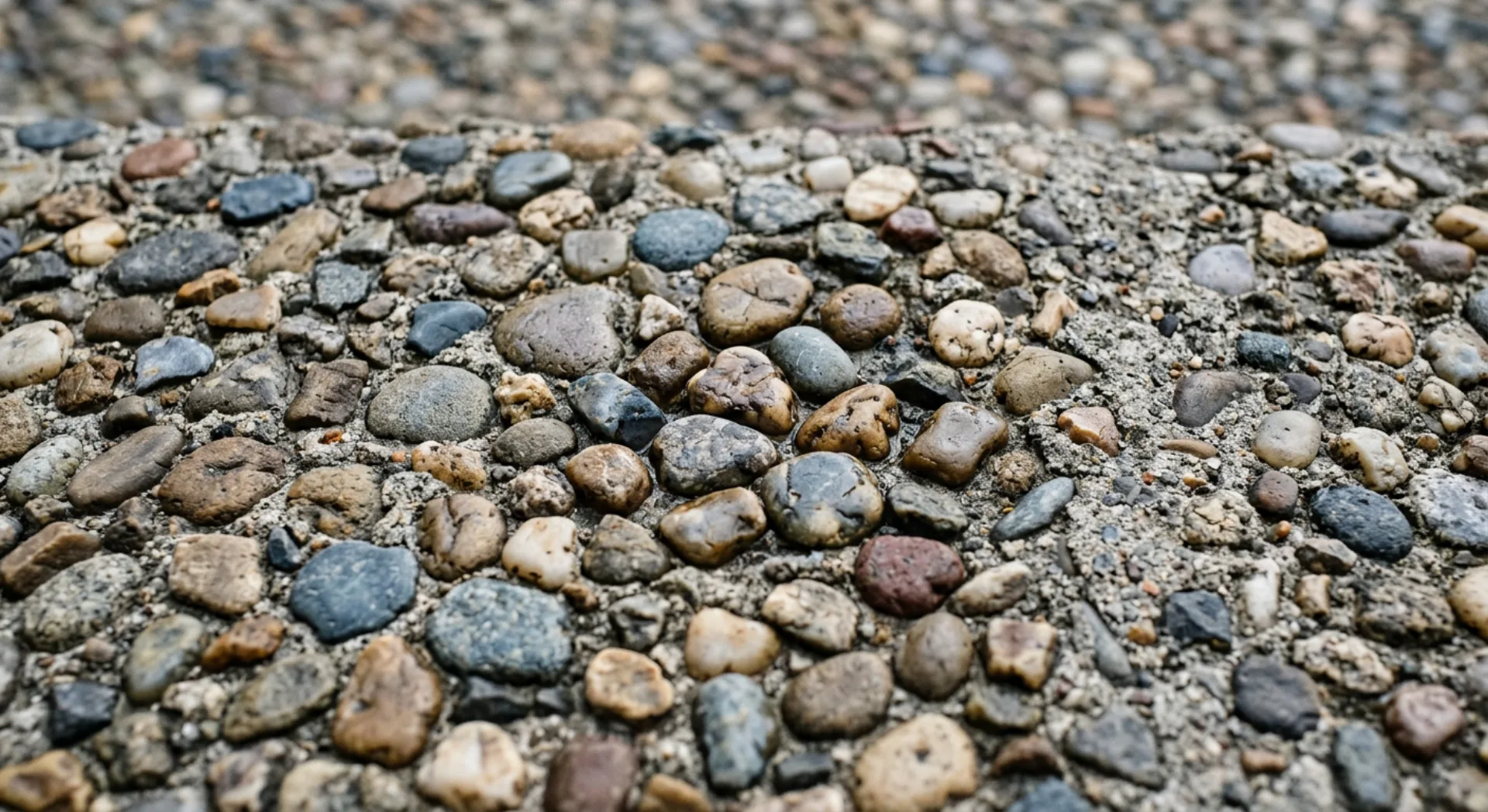 Close-up of exposed aggregate concrete surface showing natural stone texture
