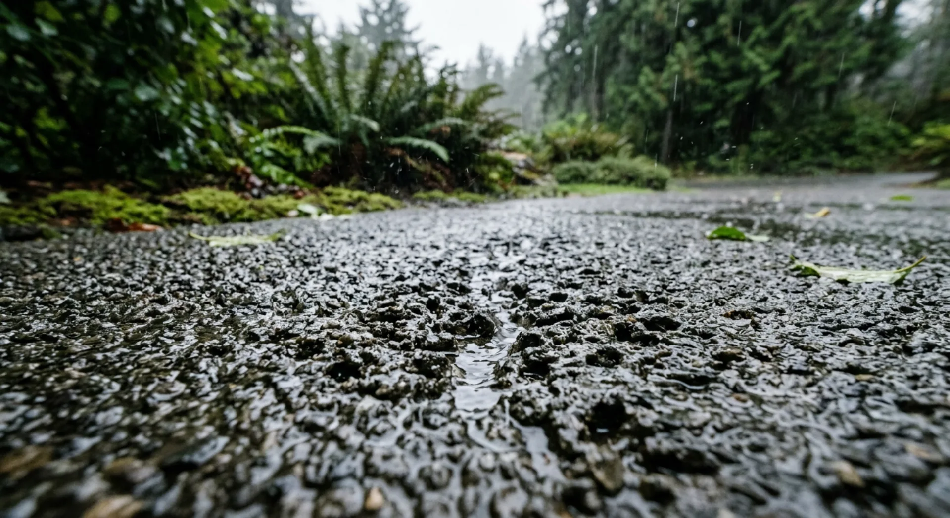 Pervious permeable pavement draining water